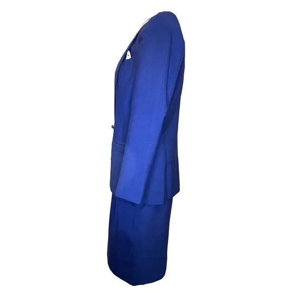 LE SUIT Paris  New York   Women's Blazer/Skirt 2 Pc set Blue Size 12 Long Sleeve