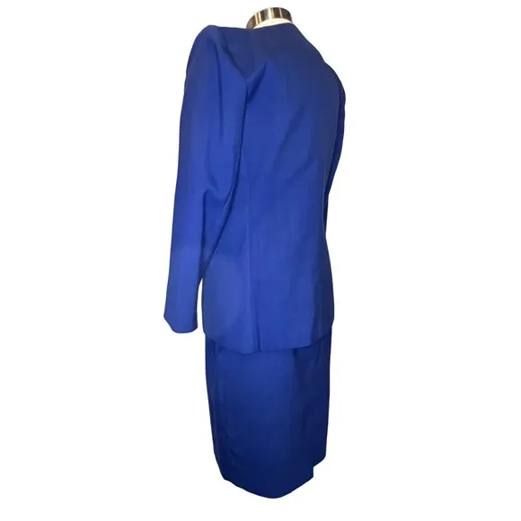LE SUIT Paris  New York   Women's Blazer/Skirt 2 Pc set Blue Size 12 Long Sleeve