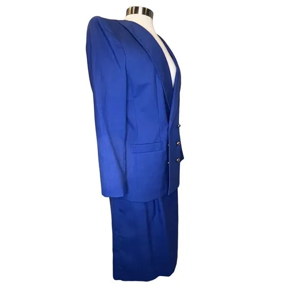LE SUIT Paris  New York   Women's Blazer/Skirt 2 Pc set Blue Size 12 Long Sleeve