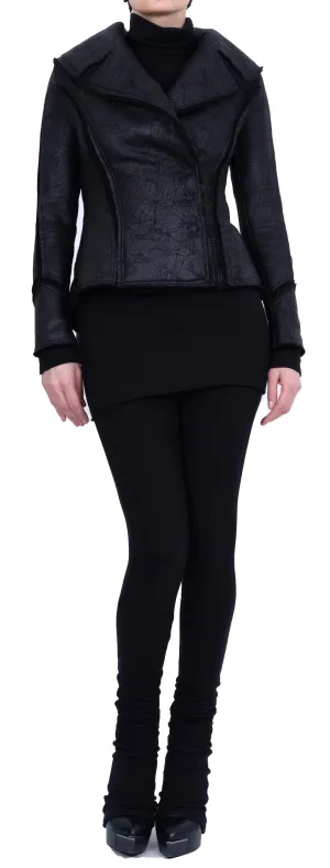Leather Effect Blazer with Cloverleaf Collar