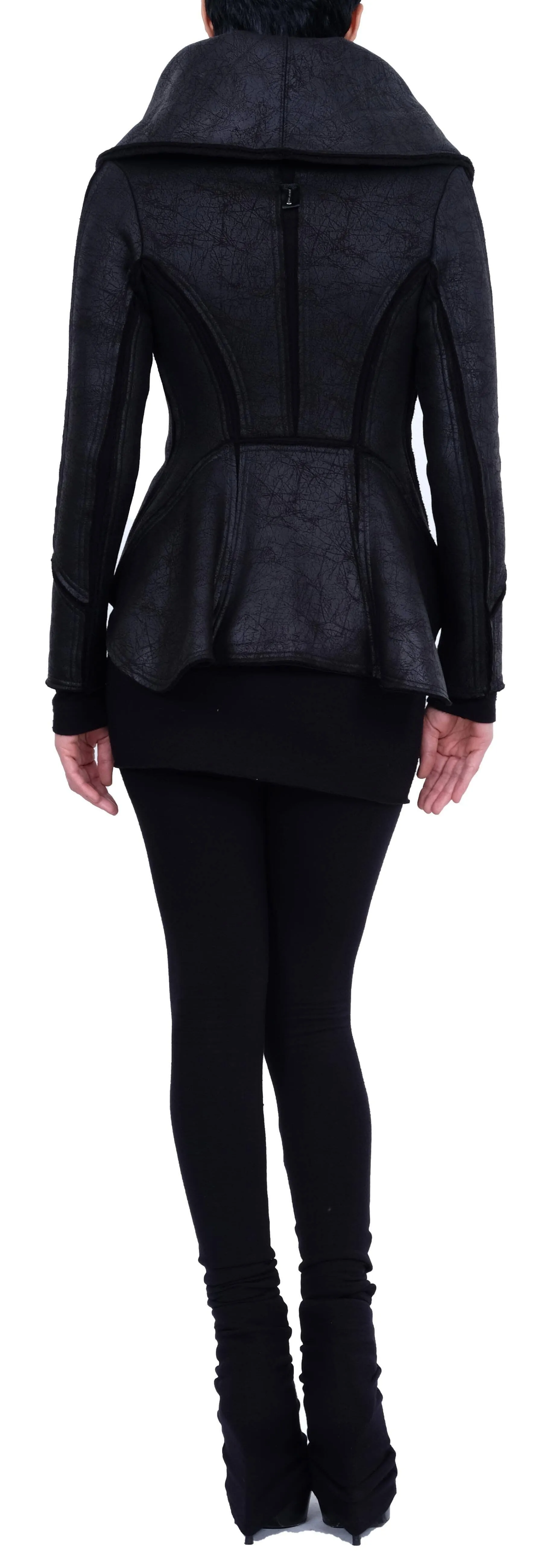 Leather Effect Blazer with Cloverleaf Collar