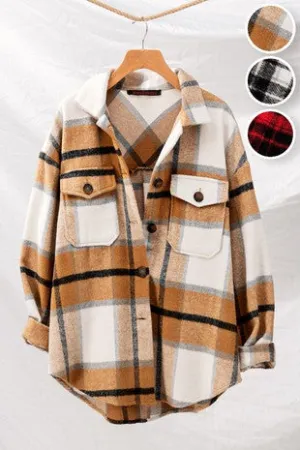 LEON PLAID OVERSIZED JACKET BROWN