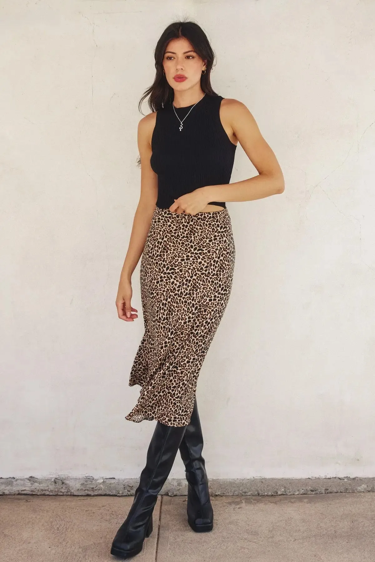 LEOPARD ANIMAL PRINT MIDI SKIRT