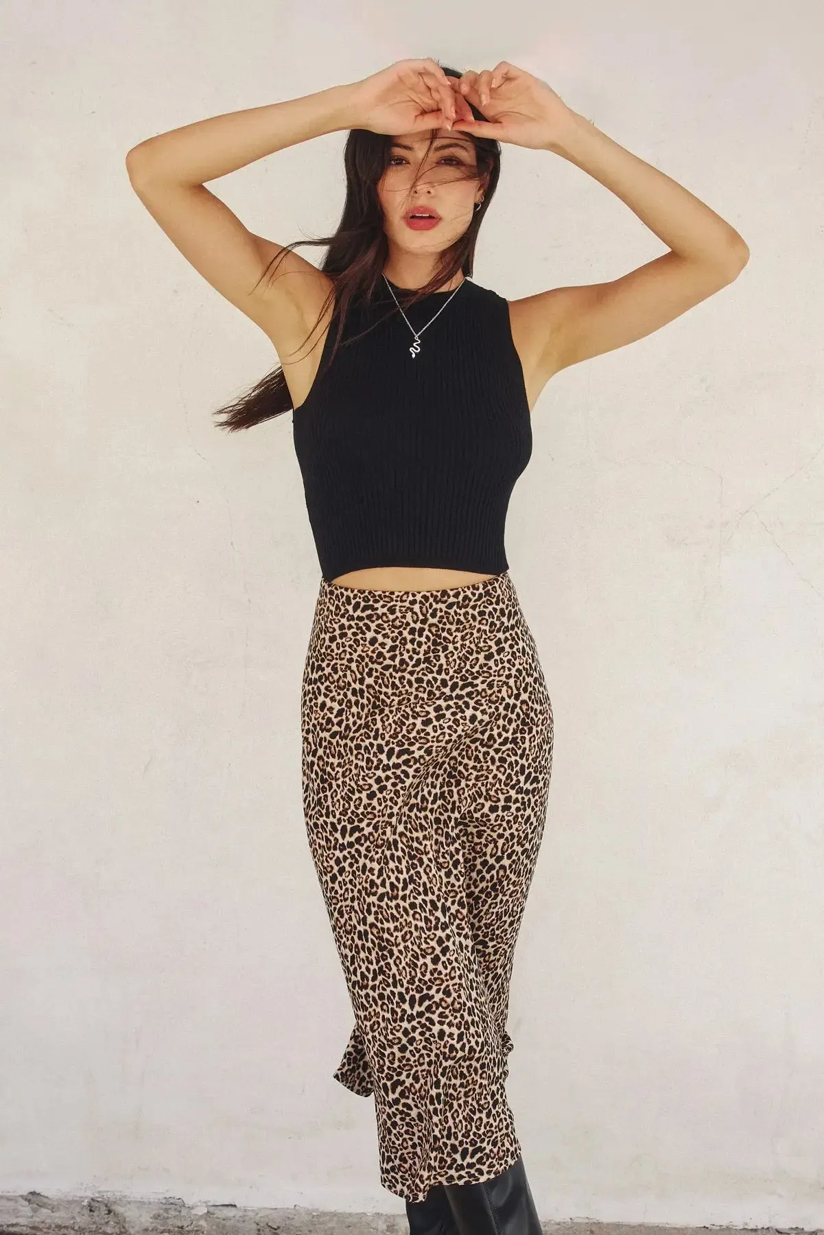 LEOPARD ANIMAL PRINT MIDI SKIRT