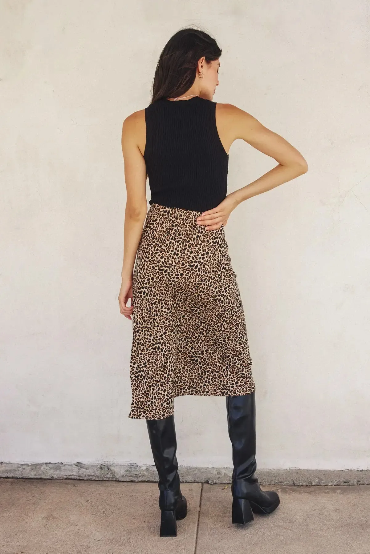 LEOPARD ANIMAL PRINT MIDI SKIRT
