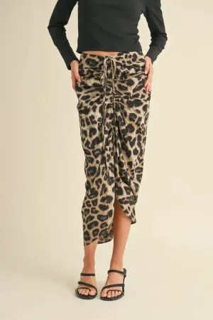 LEOPARD PRINT RUCHING DETAIL SKIRT