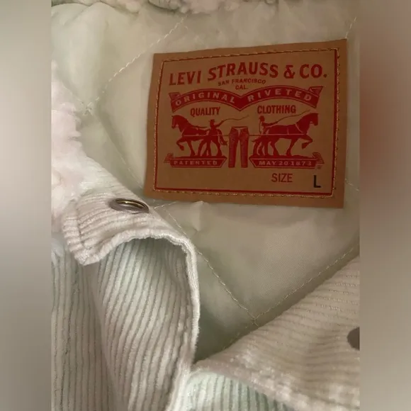Levi's Corduroy Trucker Sherpa Jacket Baby Baggy Meadow Mist Green Mint L NWT