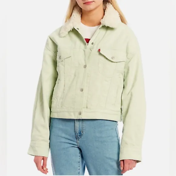 Levi's Corduroy Trucker Sherpa Jacket Baby Baggy Meadow Mist Green Mint L NWT