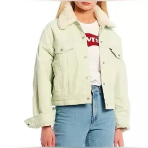 Levi's Corduroy Trucker Sherpa Jacket Baby Baggy Meadow Mist Green Mint L NWT