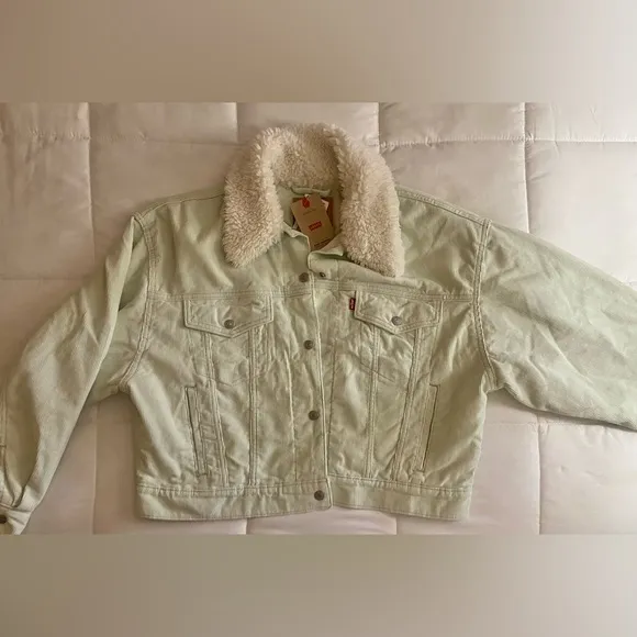 Levi's Corduroy Trucker Sherpa Jacket Baby Baggy Meadow Mist Green Mint L NWT