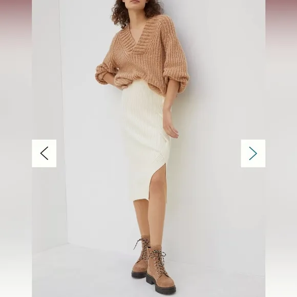 Like New Anthropologie Maeve Cable Knit Twist Midi Skirt in Ivory