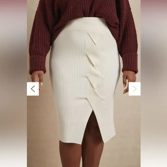 Like New Anthropologie Maeve Cable Knit Twist Midi Skirt in Ivory