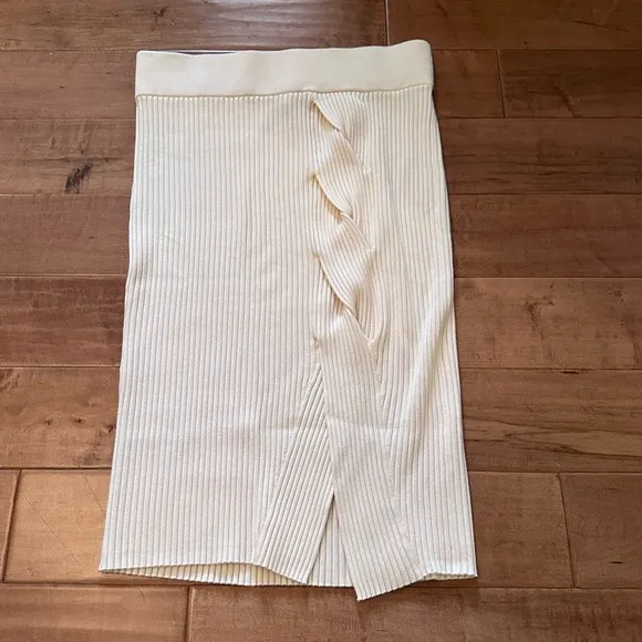 Like New Anthropologie Maeve Cable Knit Twist Midi Skirt in Ivory