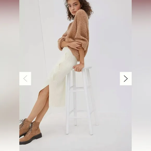 Like New Anthropologie Maeve Cable Knit Twist Midi Skirt in Ivory