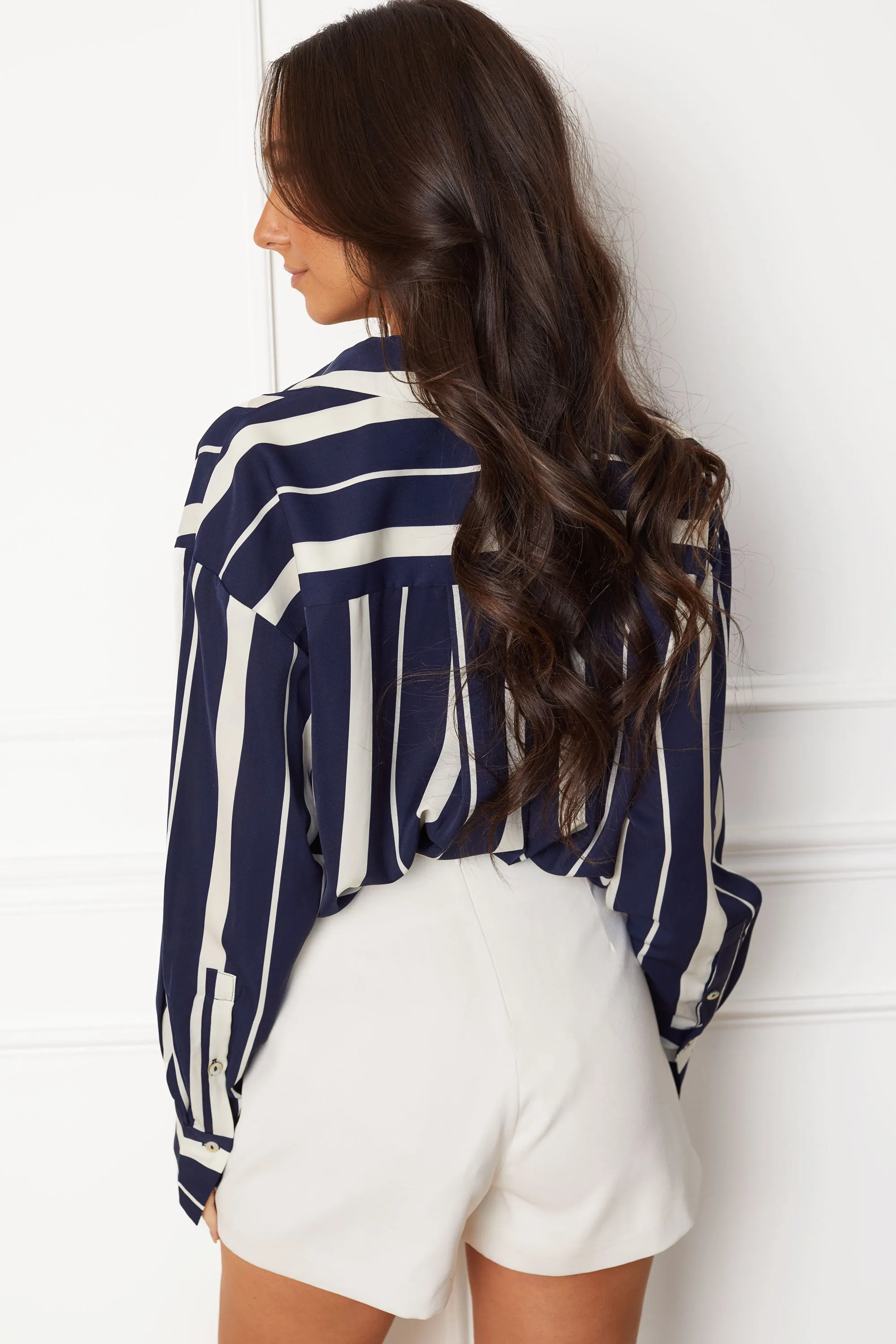 Lilah Navy Stripe Button Down Blouse