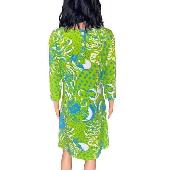 Lilly Pulitzer Charlene Shift Limeade Lion Print Green Knit Cotton Dress Medium
