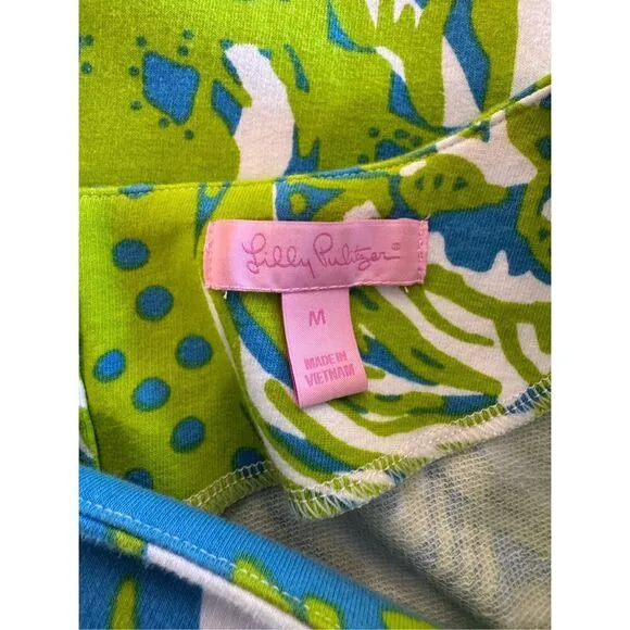 Lilly Pulitzer Charlene Shift Limeade Lion Print Green Knit Cotton Dress Medium