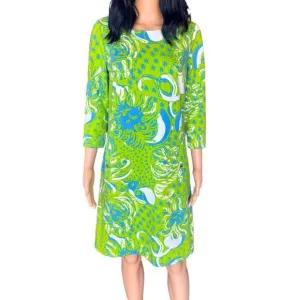 Lilly Pulitzer Charlene Shift Limeade Lion Print Green Knit Cotton Dress Medium