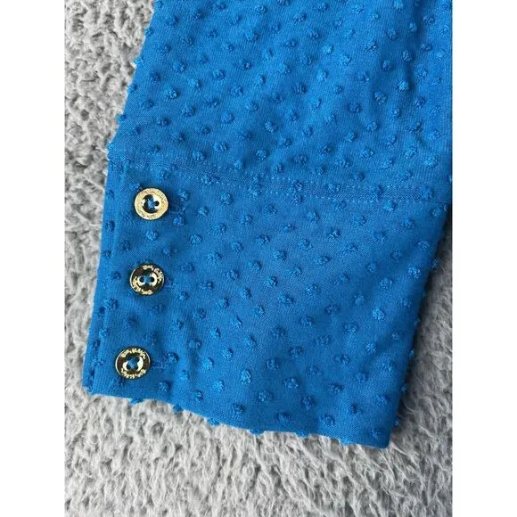 Lilly‎ Pulitzer Dress Womens Large Blue  Arlette  Long Sleeve Swiss Dot Tiered