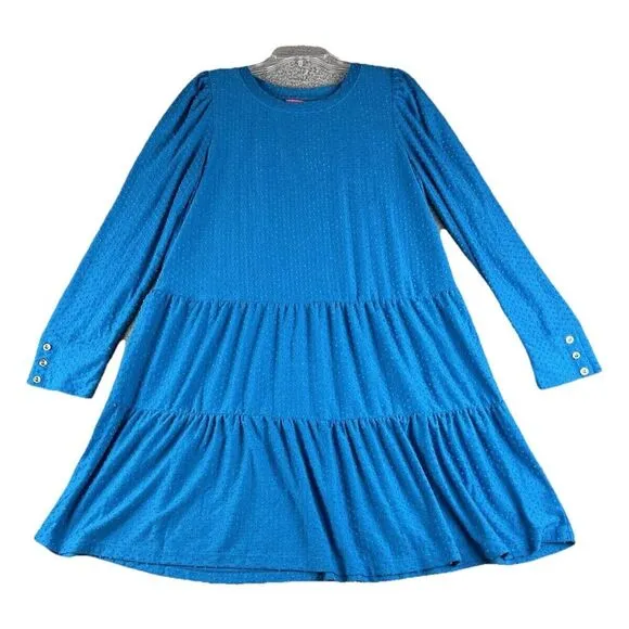 Lilly‎ Pulitzer Dress Womens Large Blue  Arlette  Long Sleeve Swiss Dot Tiered