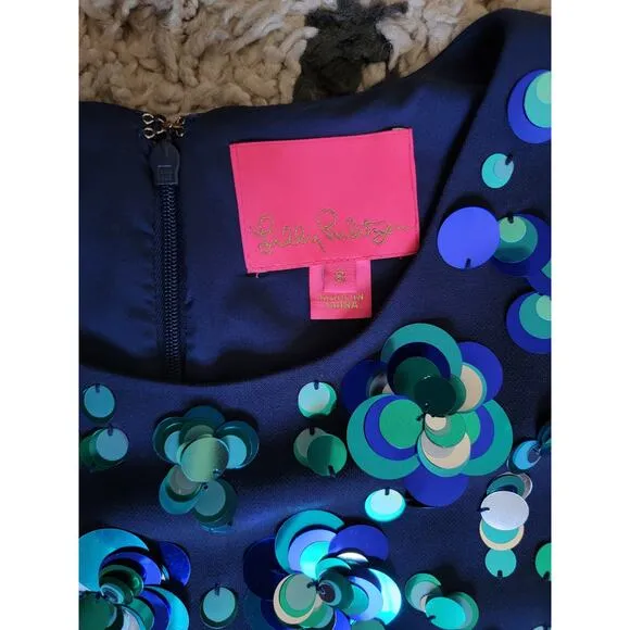 Lilly Pulitzer Havyn True Navy Embellished Sequin Shift Dress Size 8