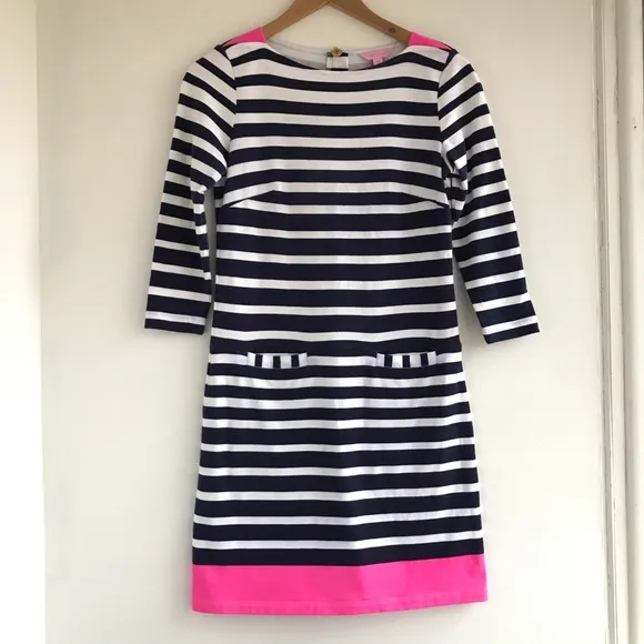 Lilly Pulitzer Navy Pink Striped Shift Dress