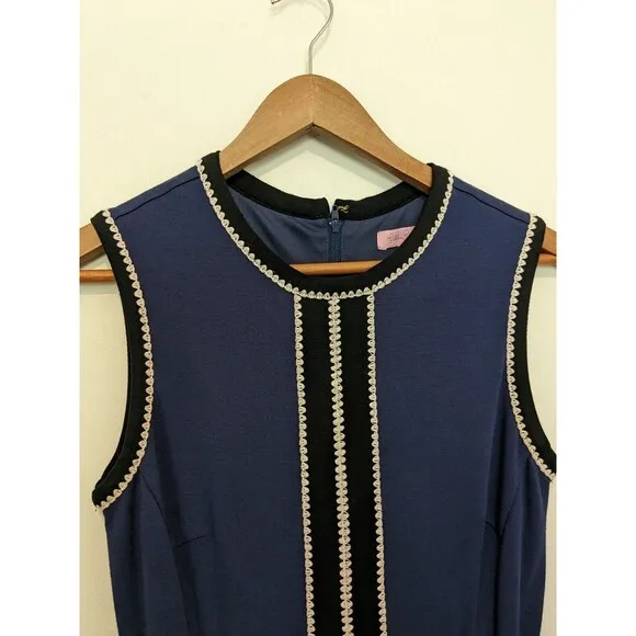 Lilly Pulitzer Shift Mini Dress S Navy Blue Knit Sleeveless Retro Stretch