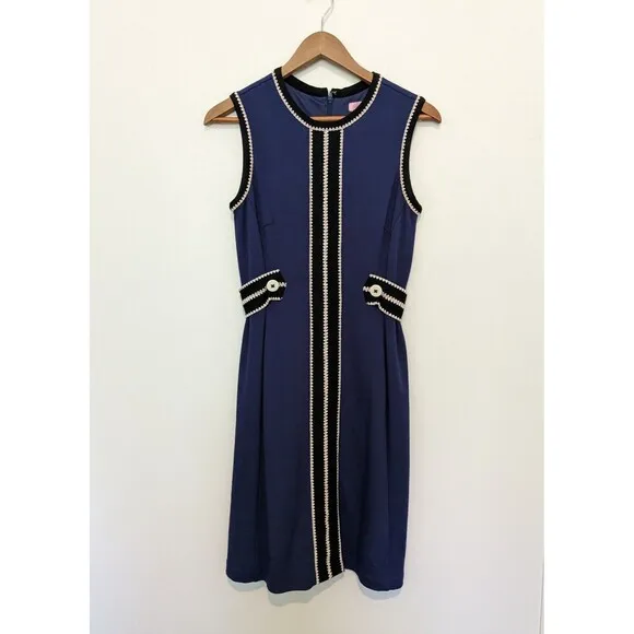 Lilly Pulitzer Shift Mini Dress S Navy Blue Knit Sleeveless Retro Stretch