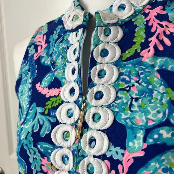Lilly Pulitzer Sleeveless Jane Shift Dress in Corsica Blue Turtle Villa