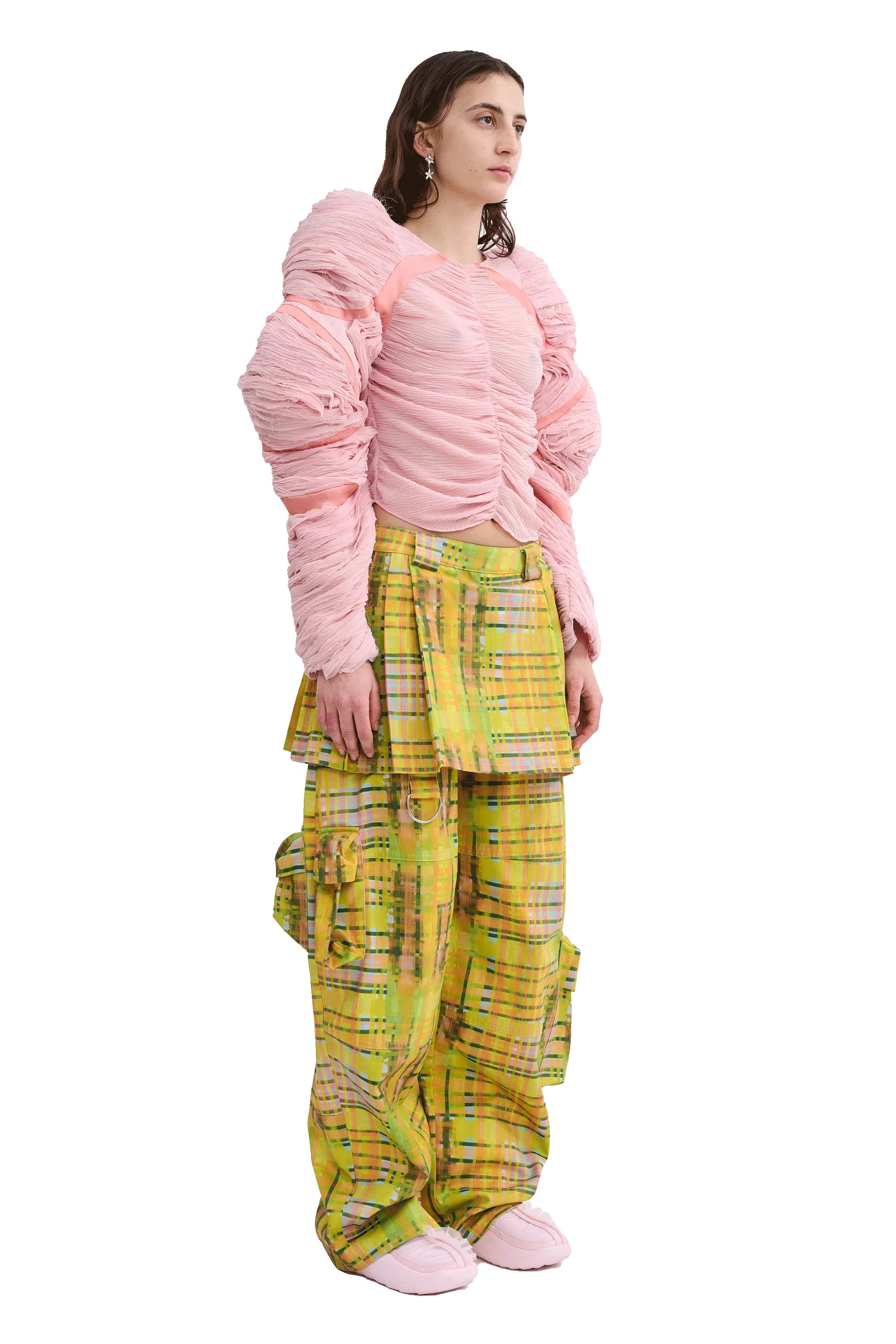 LIME PLAID LAWN SKIRT CARGO PANT