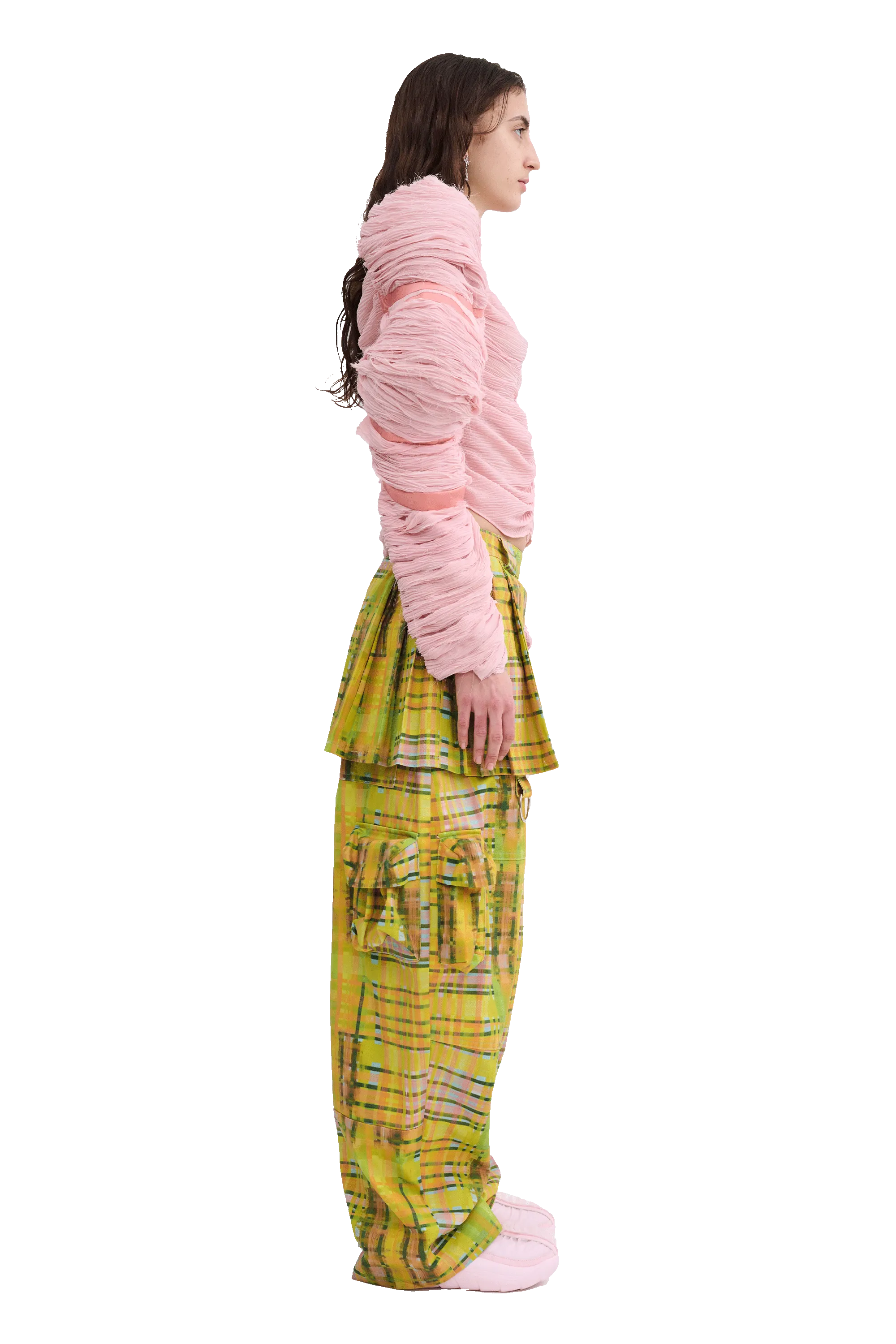 LIME PLAID LAWN SKIRT CARGO PANT