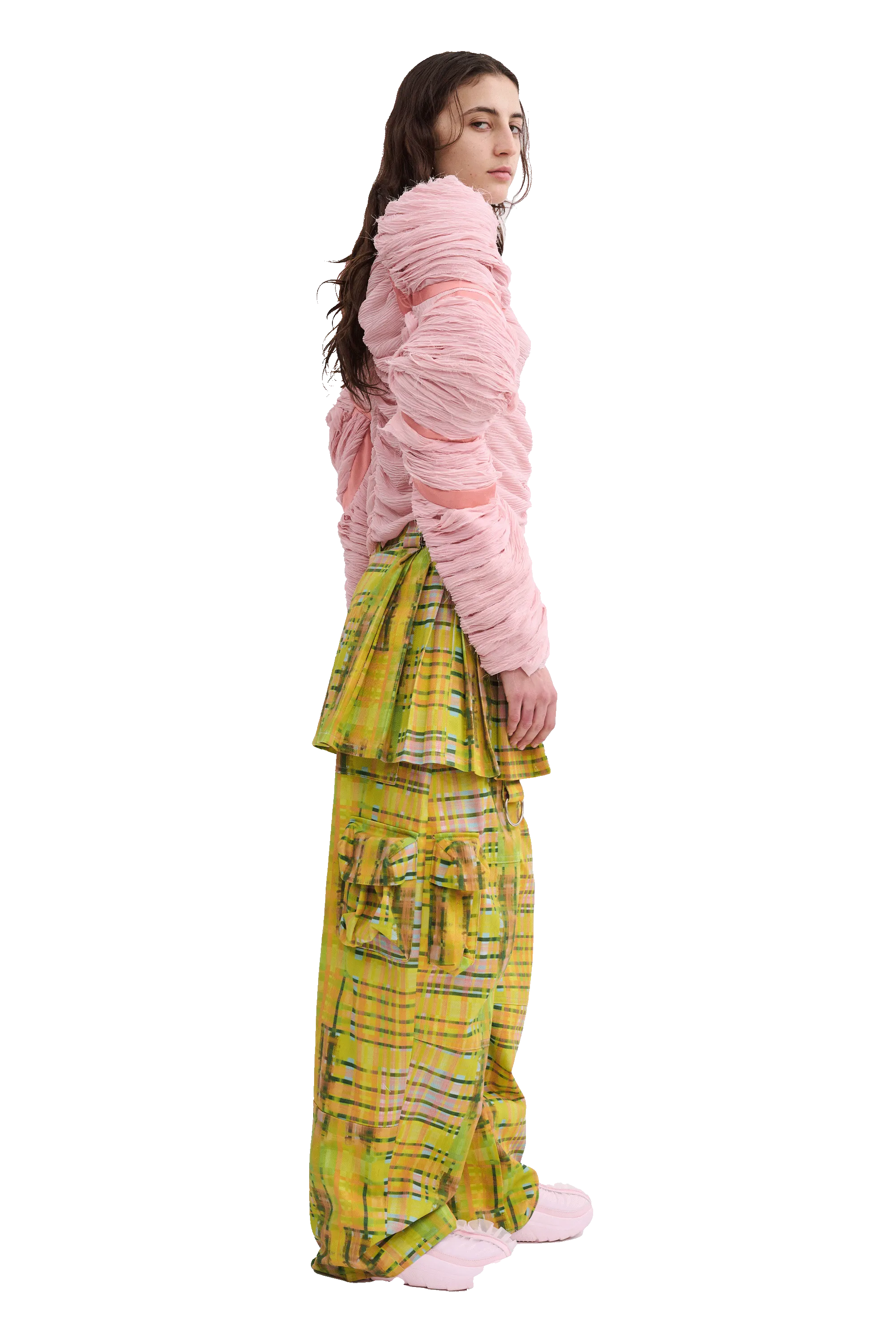 LIME PLAID LAWN SKIRT CARGO PANT