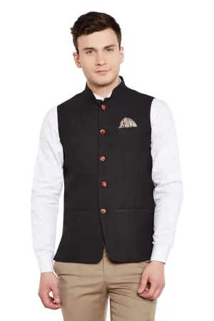 Linen Blend Black Modi Nehru Jacket