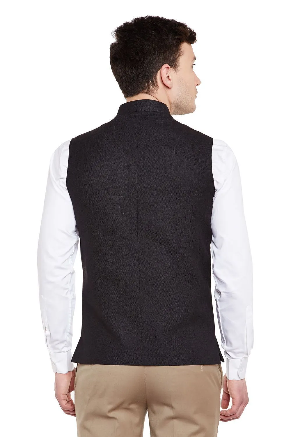 Linen Blend Black Modi Nehru Jacket