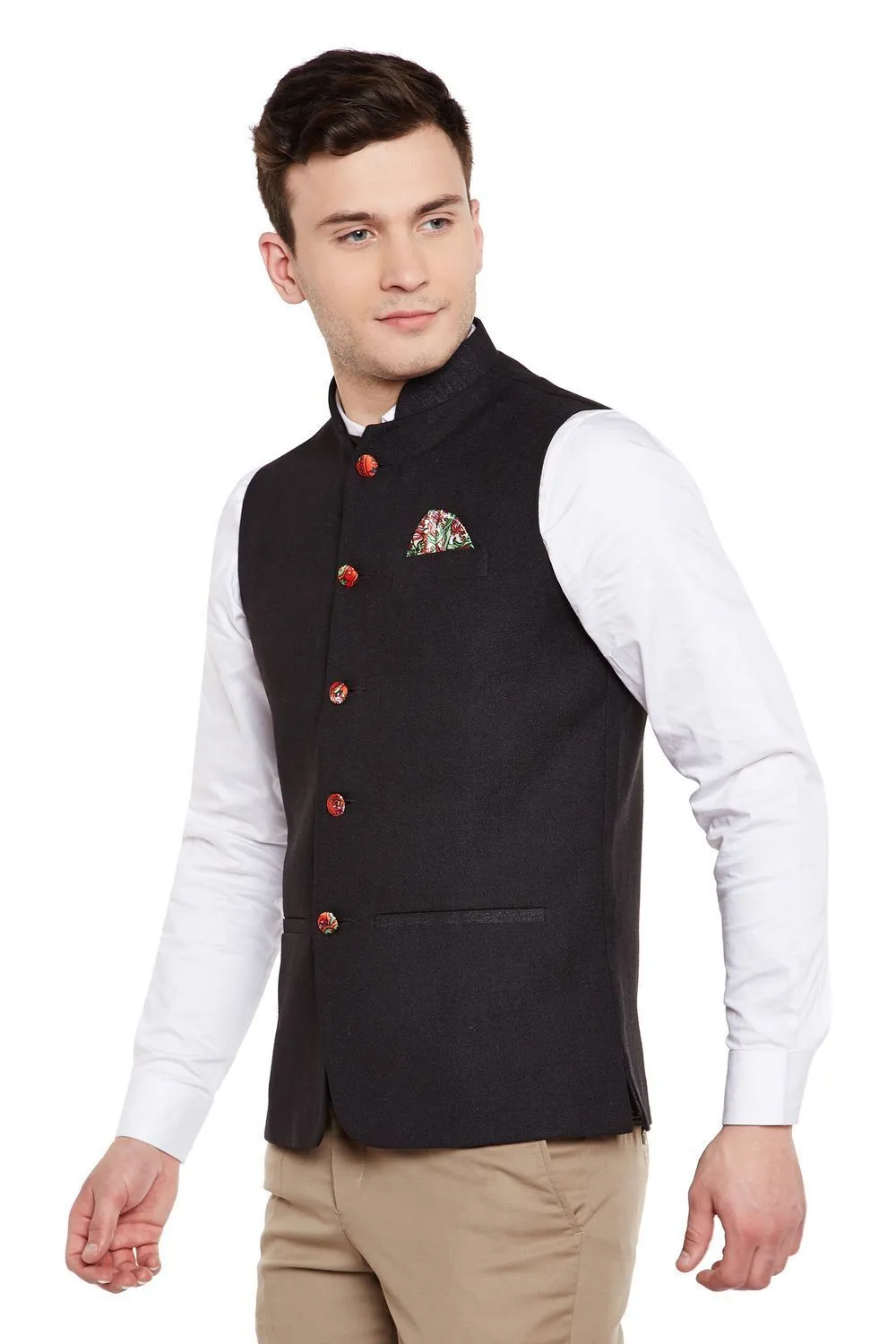Linen Blend Black Modi Nehru Jacket