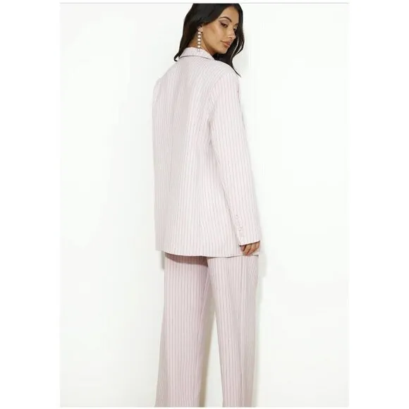 LIONESS NYC OVERSIZED BLAZER PINK PINSTRIPE SIZE XXS One Button NEW