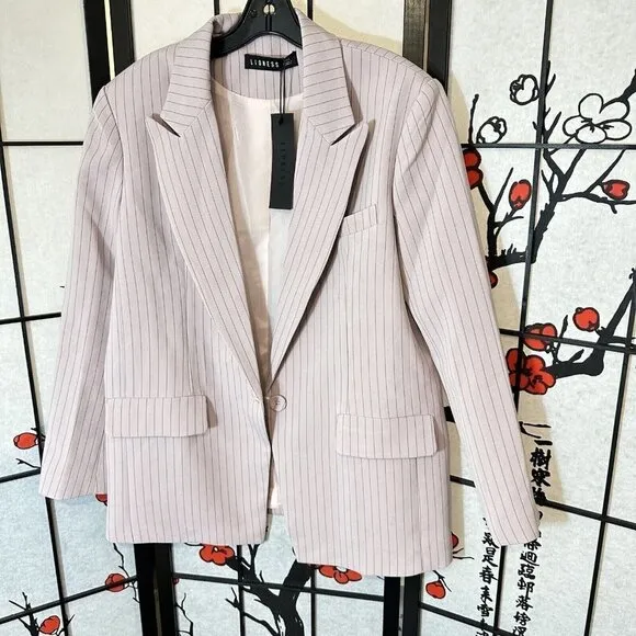 LIONESS NYC OVERSIZED BLAZER PINK PINSTRIPE SIZE XXS One Button NEW