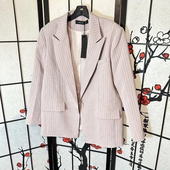 LIONESS NYC OVERSIZED BLAZER PINK PINSTRIPE SIZE XXS One Button NEW