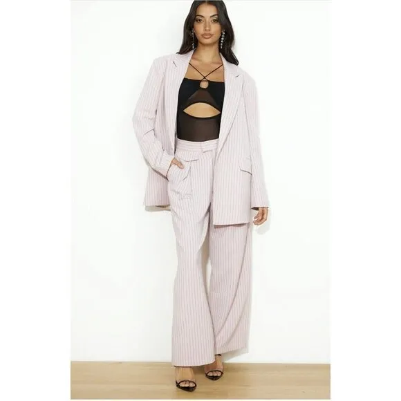 LIONESS NYC OVERSIZED BLAZER PINK PINSTRIPE SIZE XXS One Button NEW
