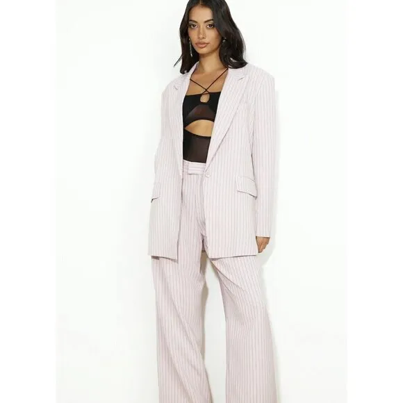 LIONESS NYC OVERSIZED BLAZER PINK PINSTRIPE SIZE XXS One Button NEW