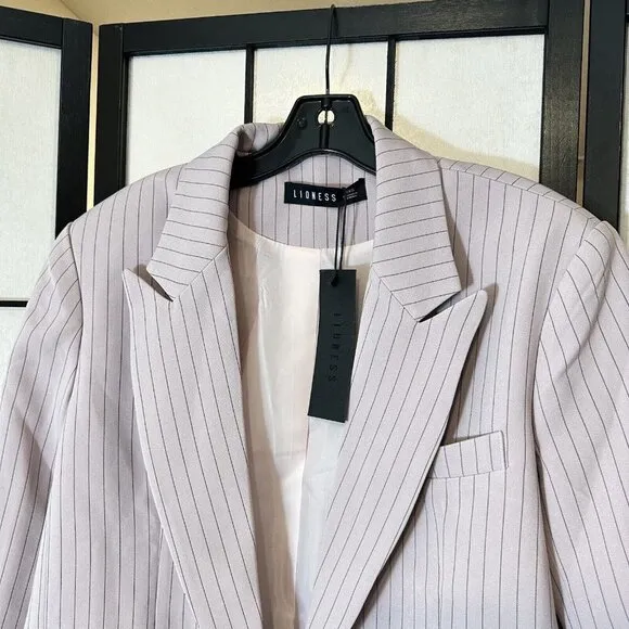 LIONESS NYC OVERSIZED BLAZER PINK PINSTRIPE SIZE XXS One Button NEW