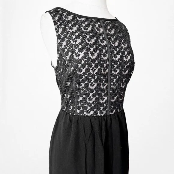 Loft Black Sleeveless Floral Lace Knee Length Shift Tunic Dress Size 4/M