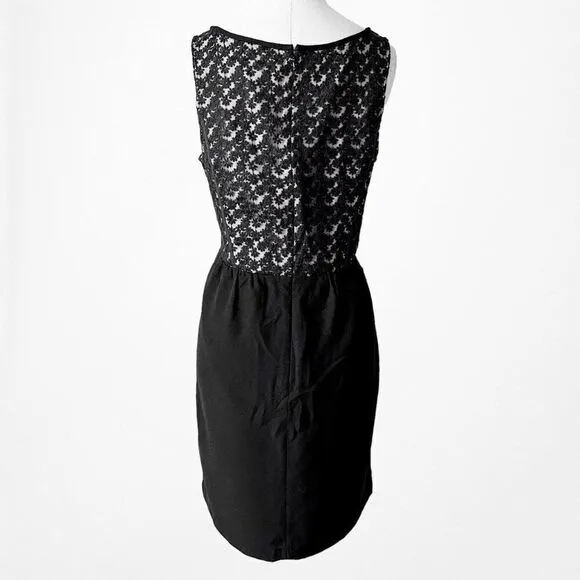Loft Black Sleeveless Floral Lace Knee Length Shift Tunic Dress Size 4/M