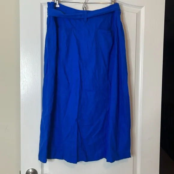 Loft Linen Blend Midi Skirt with Slit Royal Blue Size 16