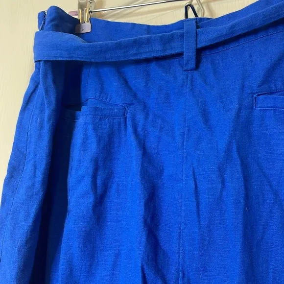 Loft Linen Blend Midi Skirt with Slit Royal Blue Size 16