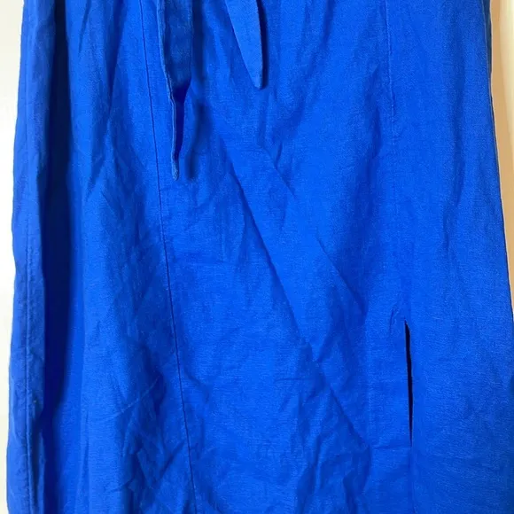 Loft Linen Blend Midi Skirt with Slit Royal Blue Size 16