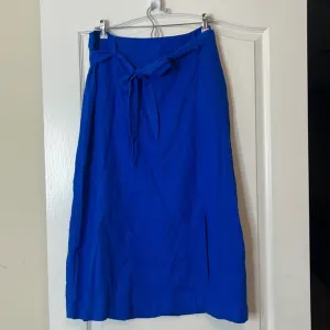 Loft Linen Blend Midi Skirt with Slit Royal Blue Size 16