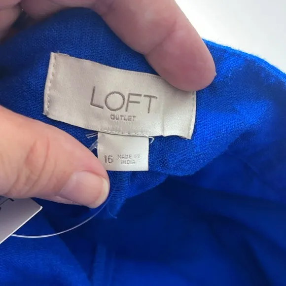 Loft Linen Blend Midi Skirt with Slit Royal Blue Size 16