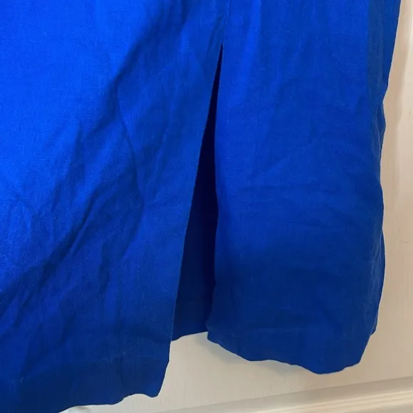 Loft Linen Blend Midi Skirt with Slit Royal Blue Size 16