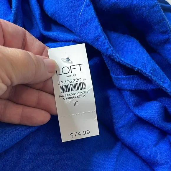Loft Linen Blend Midi Skirt with Slit Royal Blue Size 16